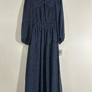 Danny‎ and Nicoles  Women's Size 4 Blue Polka Dot Long Sleeve Maxi Dress NWT